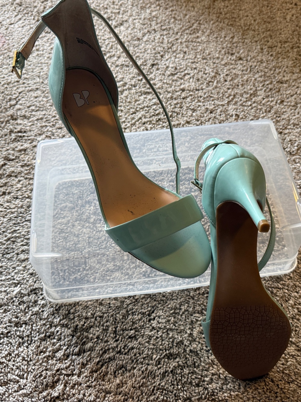 bp Patent Mint Green Open-Toe Ankle-Strap Heels-Never Worn